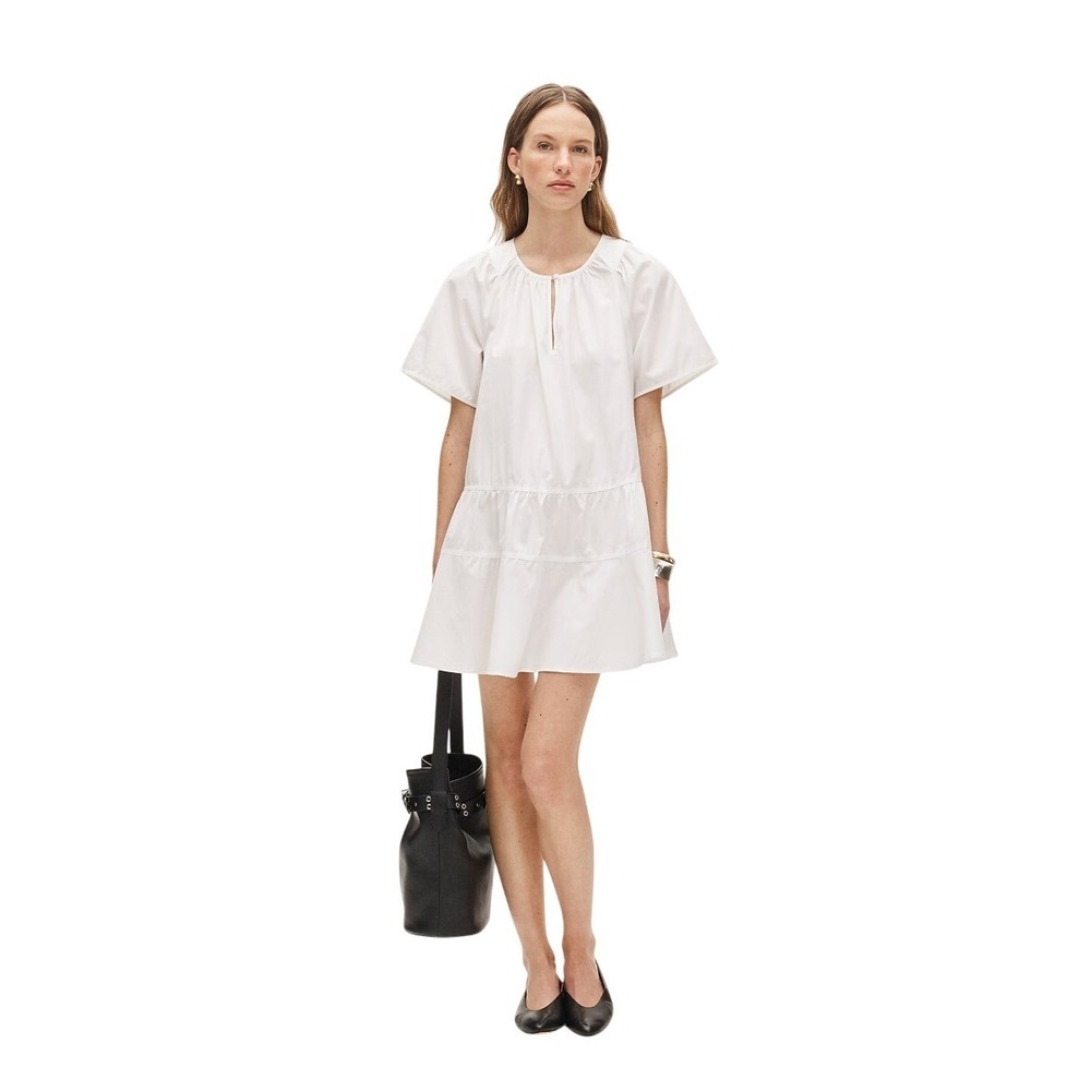 J. Crew Tiered Popover Mini Dress White Cotton Poplin S
